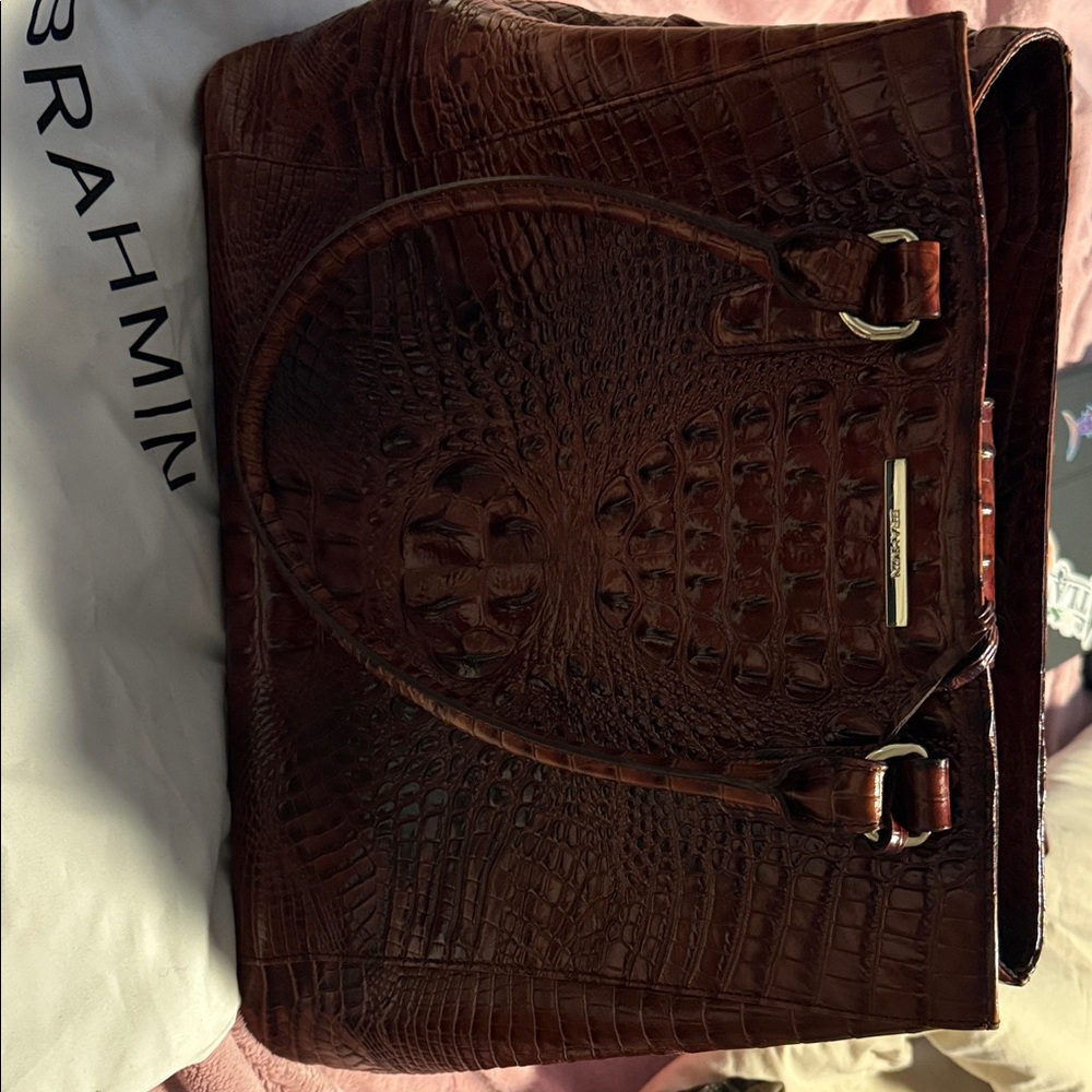 Brahmin Dark Brown Embossed Tote